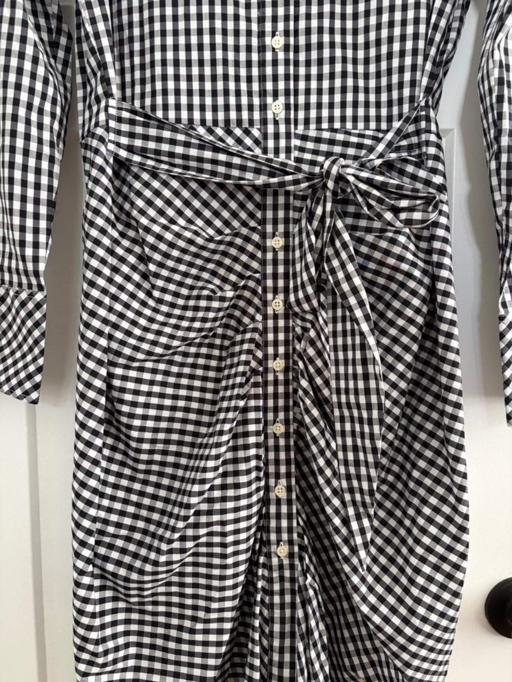 The Shirt Wrap Front Dress by Rochelle Behrens Black and White Check Size M NWT - Picture 4 of 7